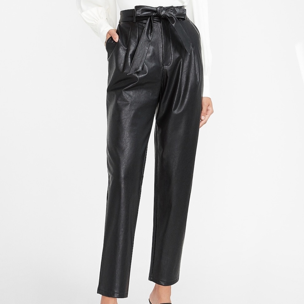 Express Super High Waisted Faux Leather Belted Ankle Pant